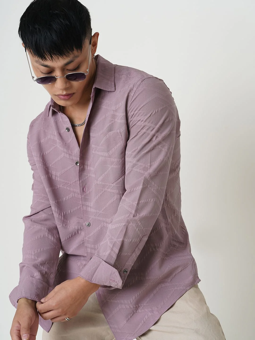 Abstruse Turkish Rose Pink Textured Shirt - Image 4