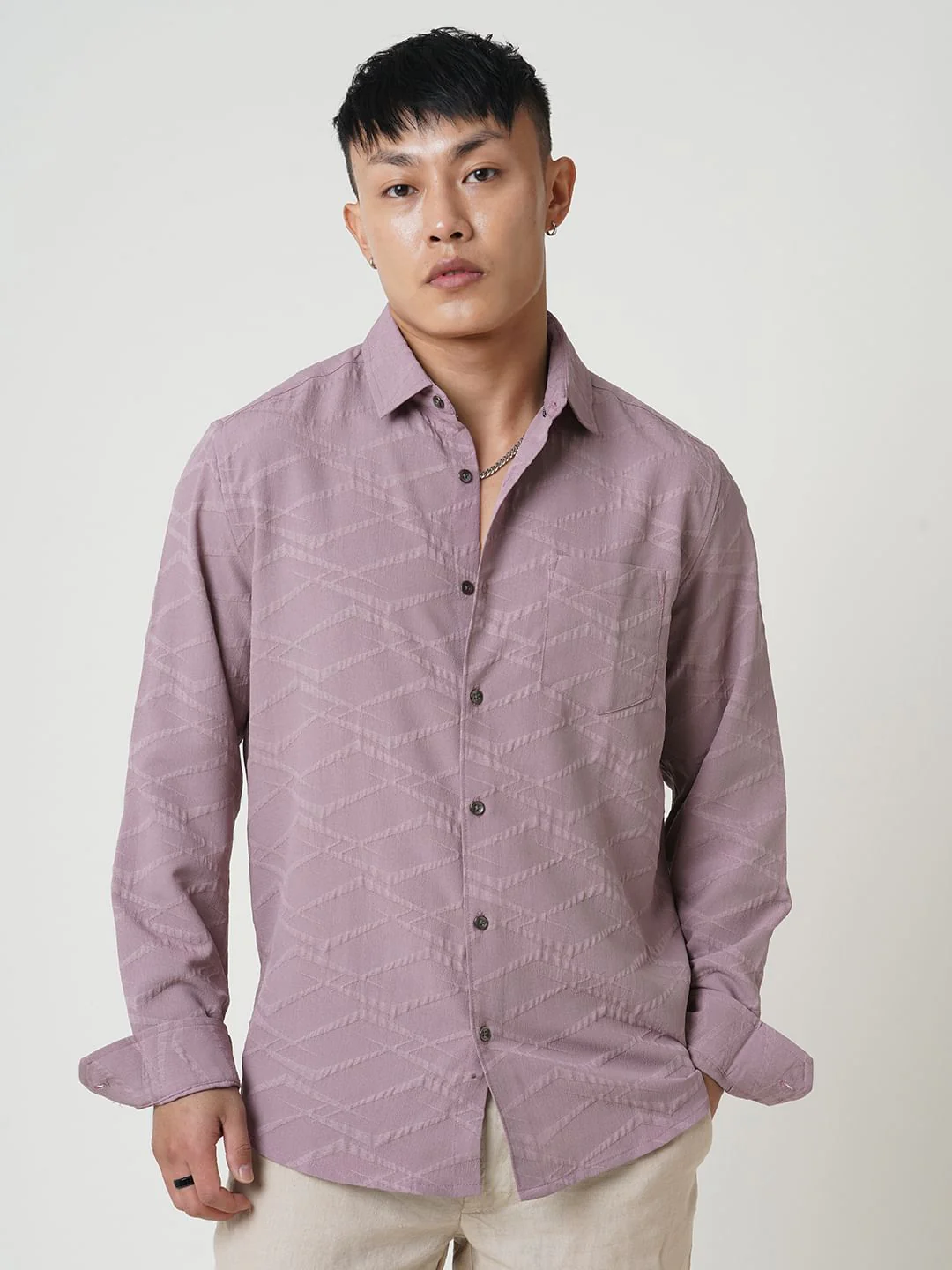 Abstruse Turkish Rose Pink Textured Shirt - Image 5