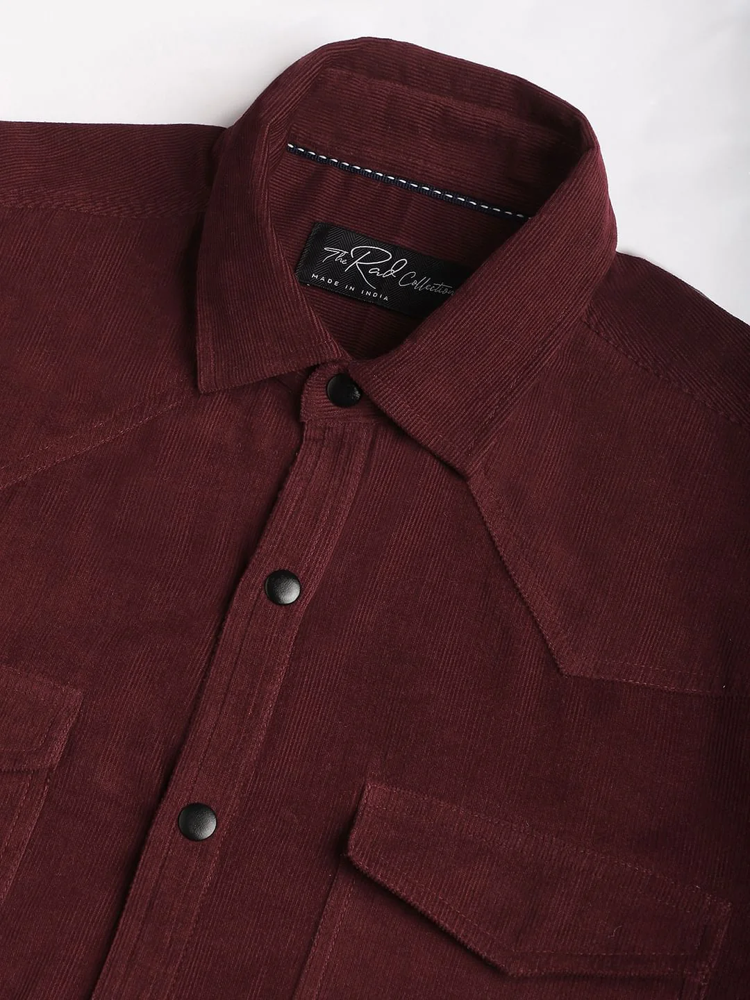 Aesthetic Maroon Double Flap Pocket Corduroy Overshirt - Image 3