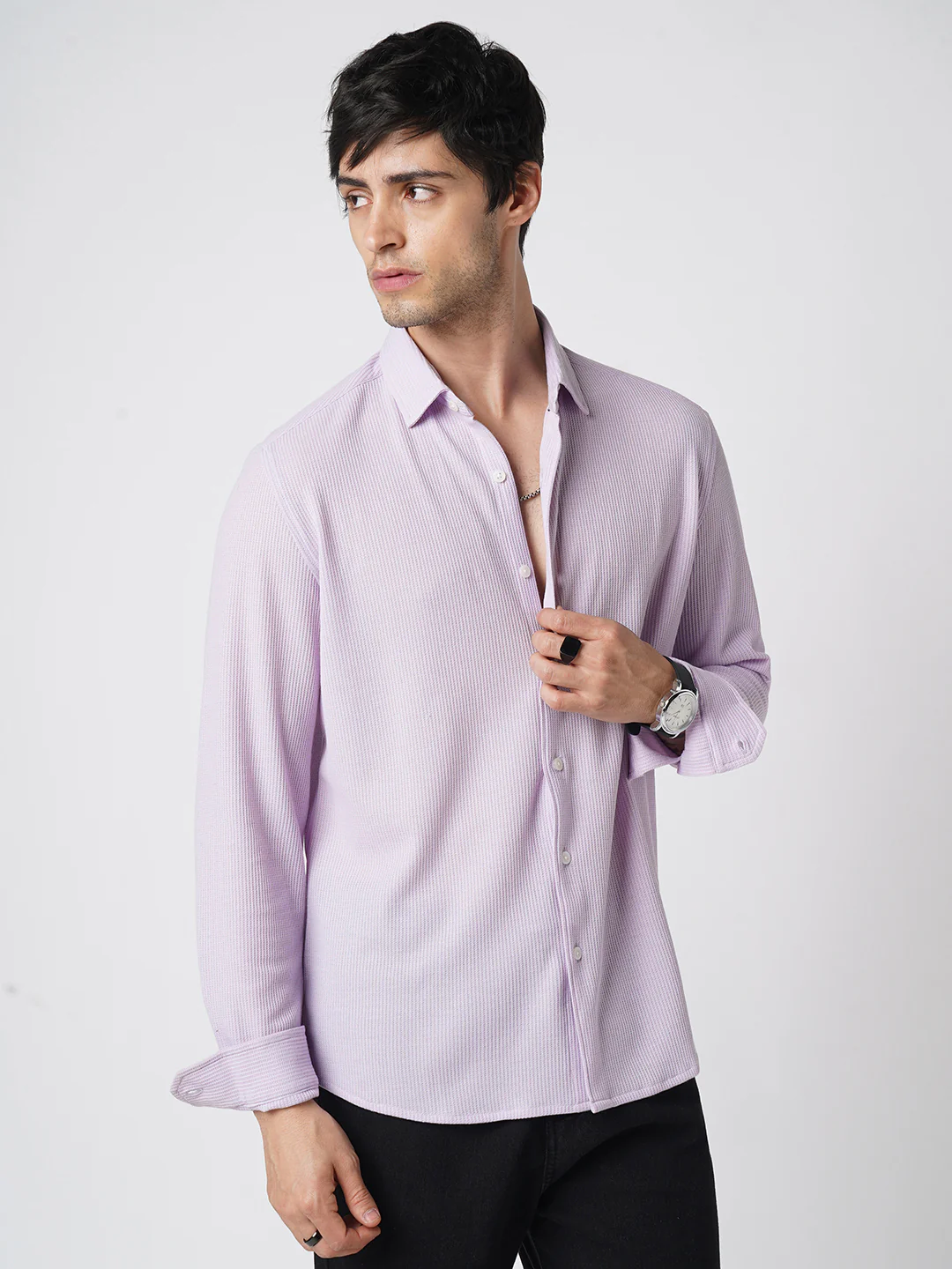 Aristocratic Lilac Textured Knitted Shirt - Image 6