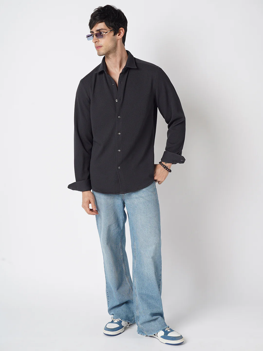 Arsenic Grey Textured Knitted Shirt - Image 8