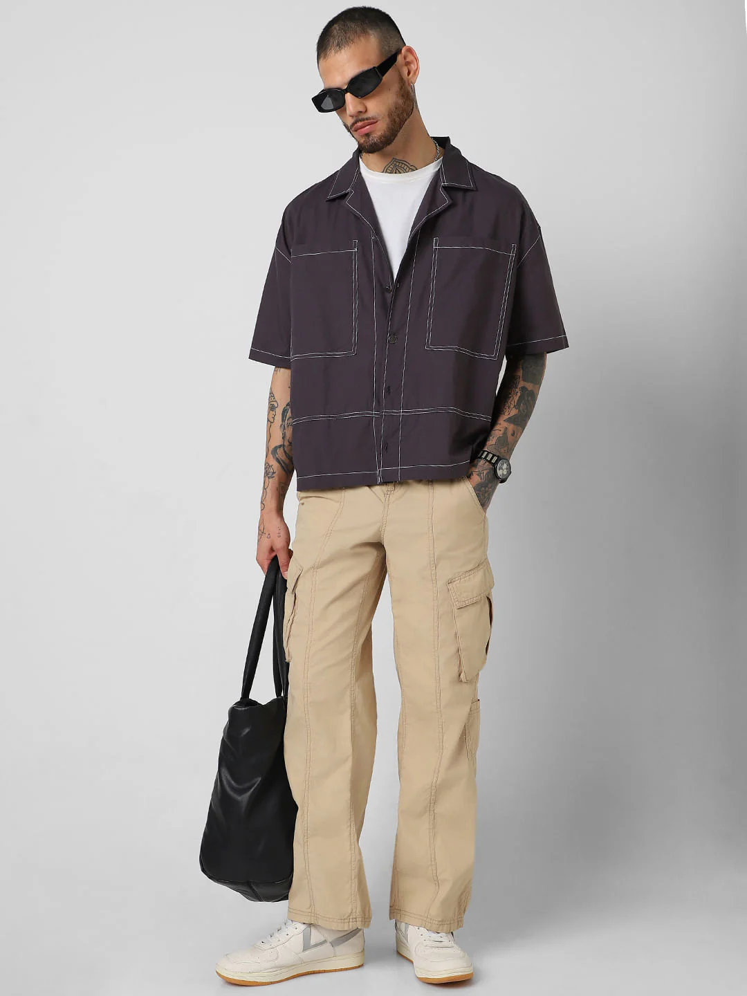 Ash Grey Oversized Double Pocket Cropped Shirt - Image 7