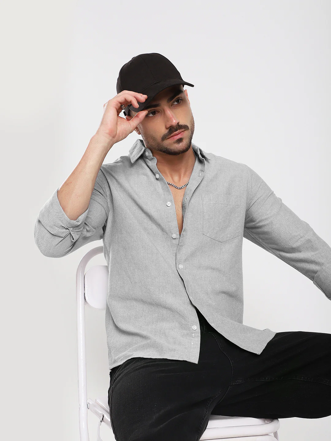 Ash Grey Refined Weave Oxford Shirt - Image 4