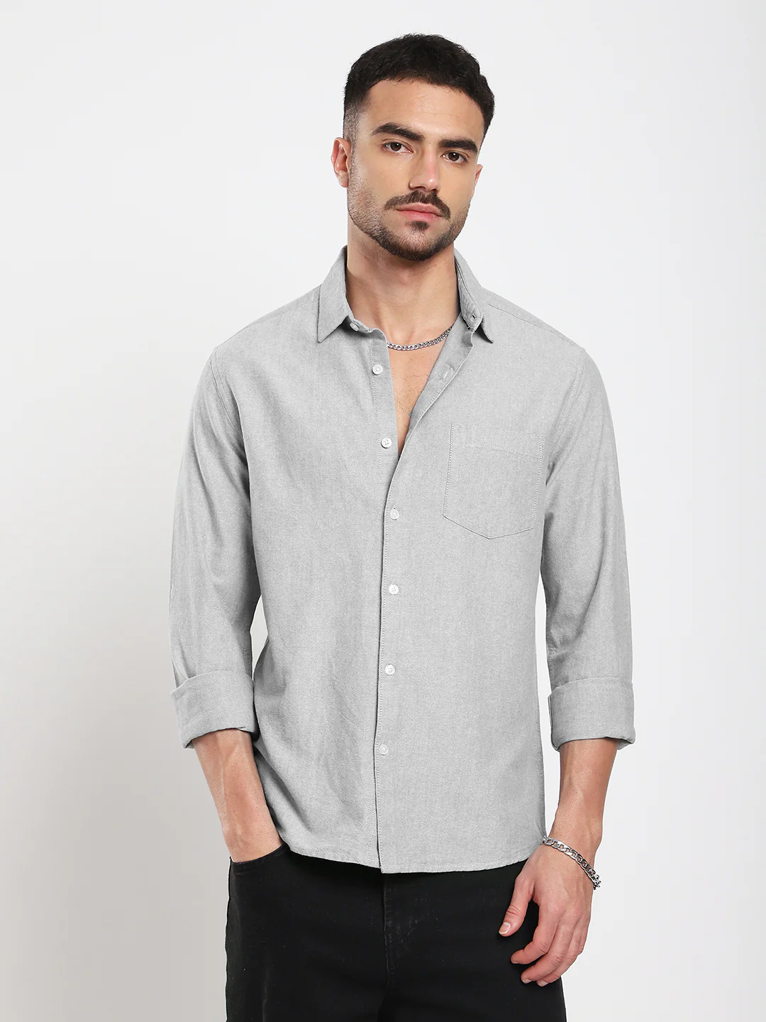 Ash Grey Refined Weave Oxford Shirt - Image 5