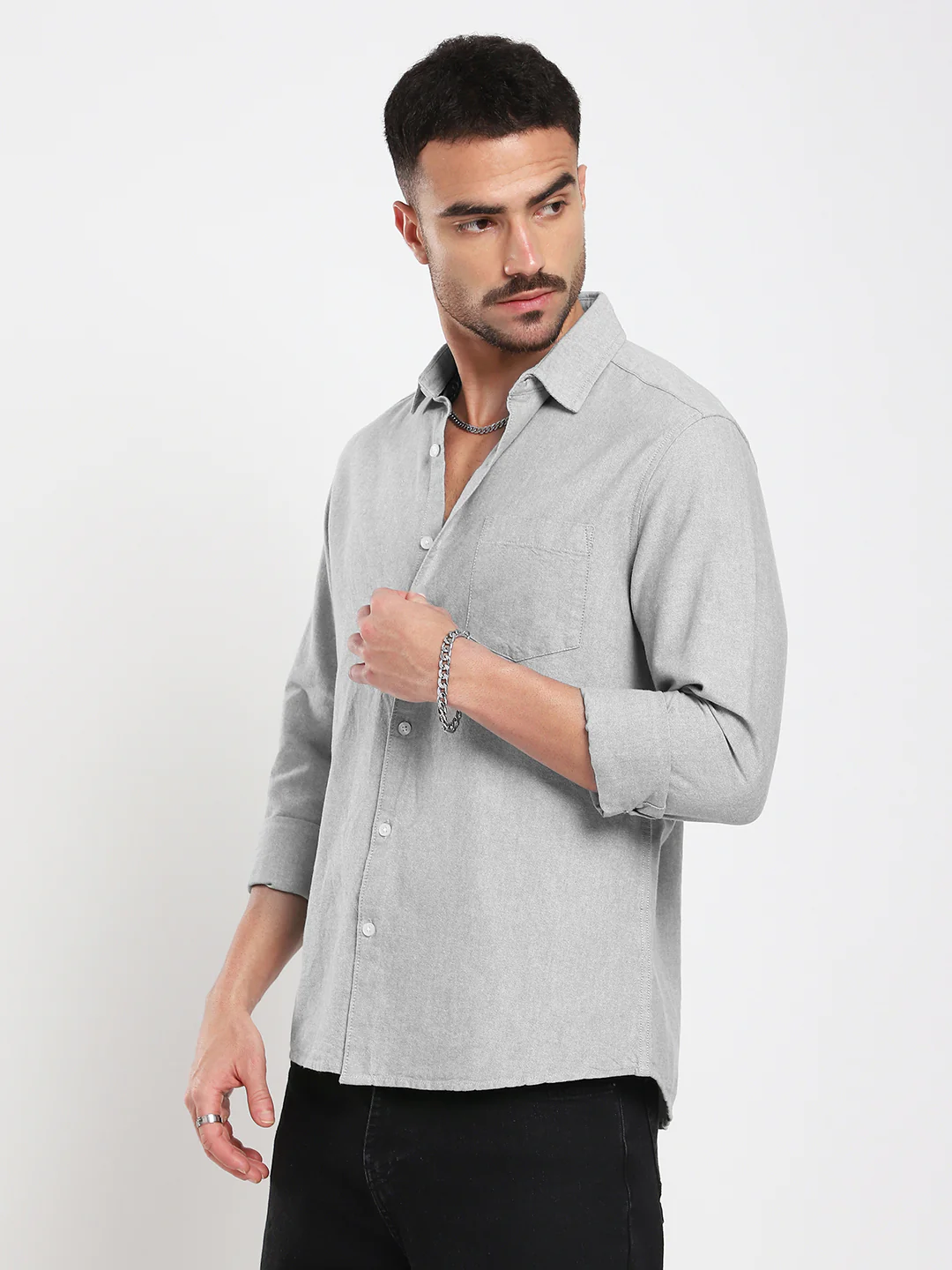Ash Grey Refined Weave Oxford Shirt - Image 6