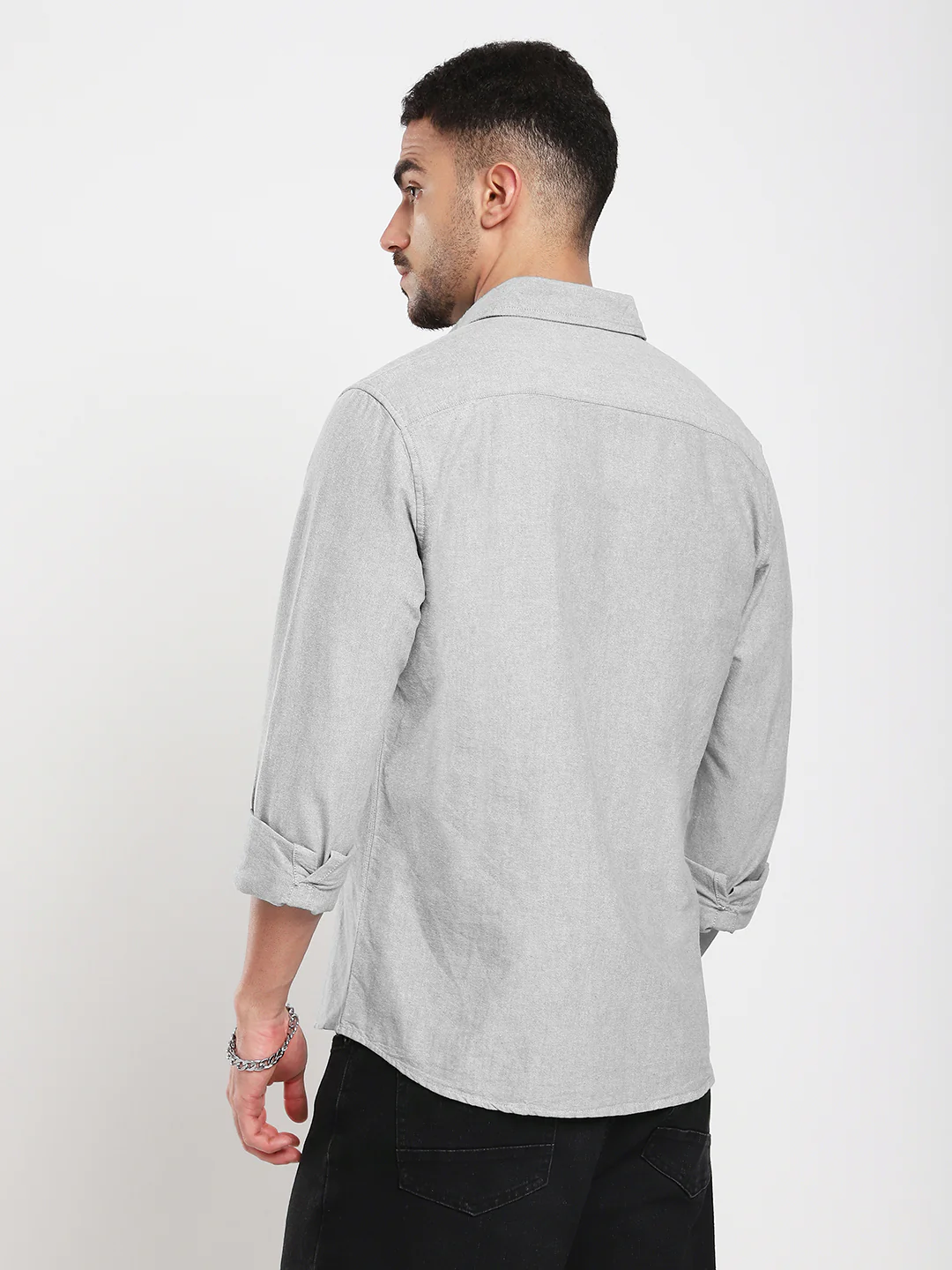 Ash Grey Refined Weave Oxford Shirt - Image 7