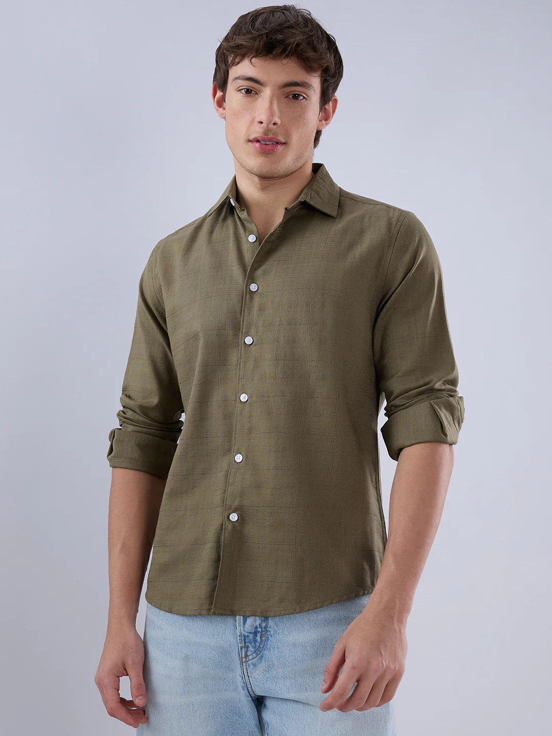 Asparagus Green Textured Weave Shirt - Image 4