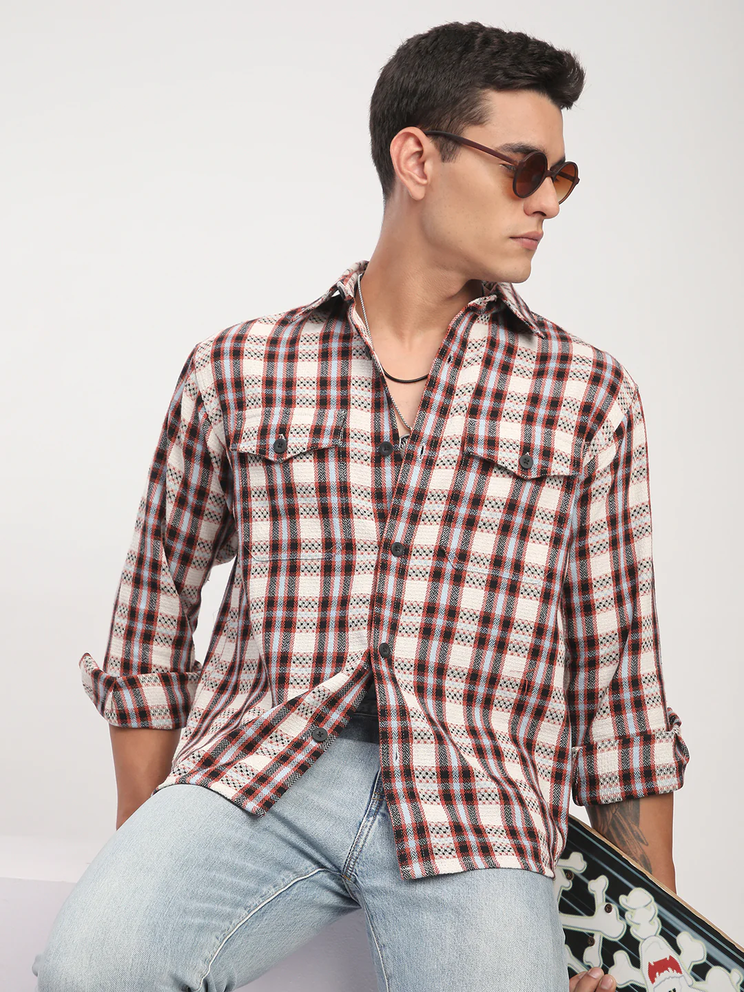 Autumn Grid Multicolour Checks Double Pocket Shirt - Image 2