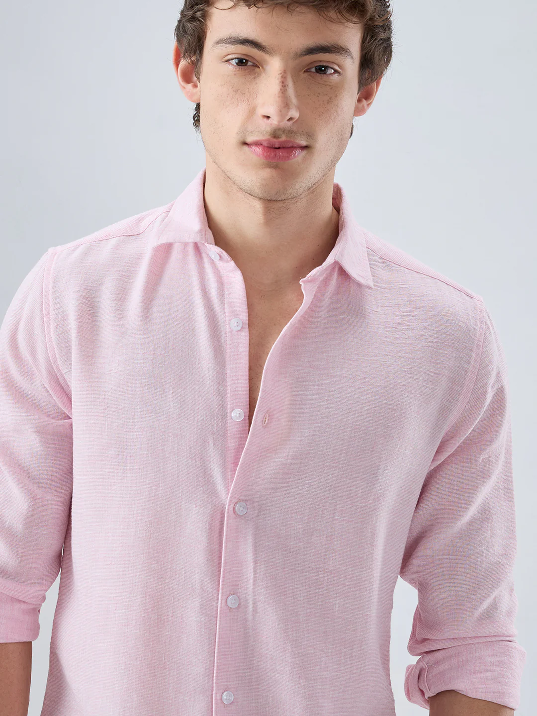 Baby Pink Crinkled Textured Shirt - Image 3
