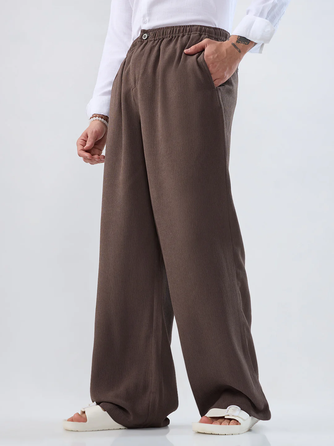 Deep Olive Soft Crepe Wide-Leg Trousers - Image 5