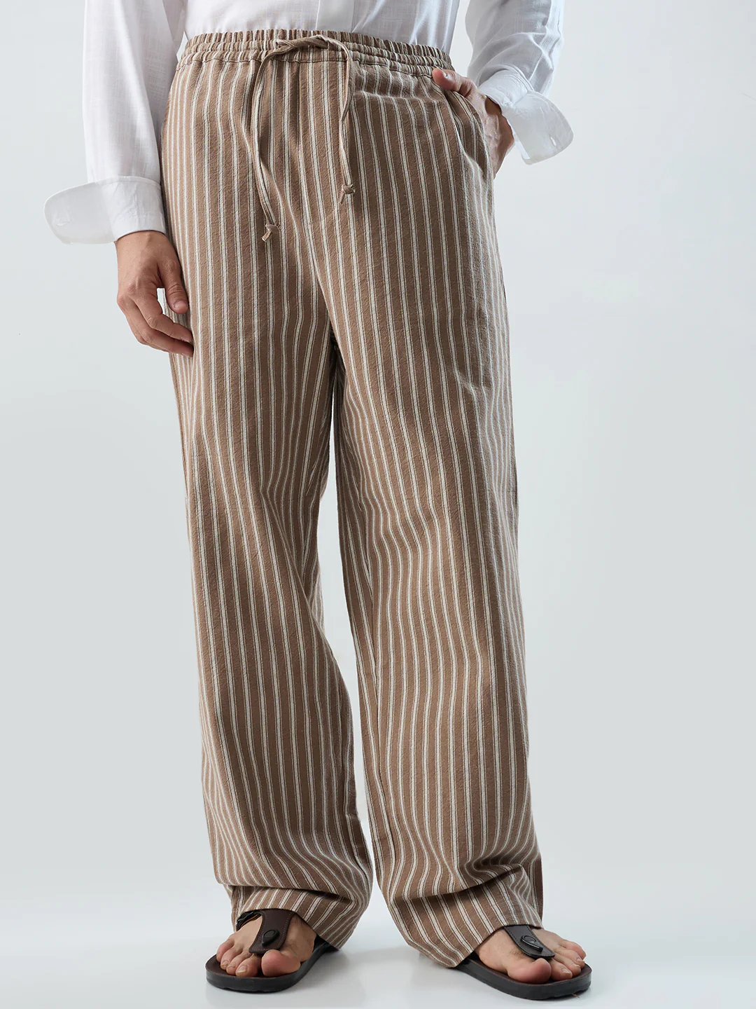 Beachline Brown Vertical Striped Straight-Fit Trousers - Image 4