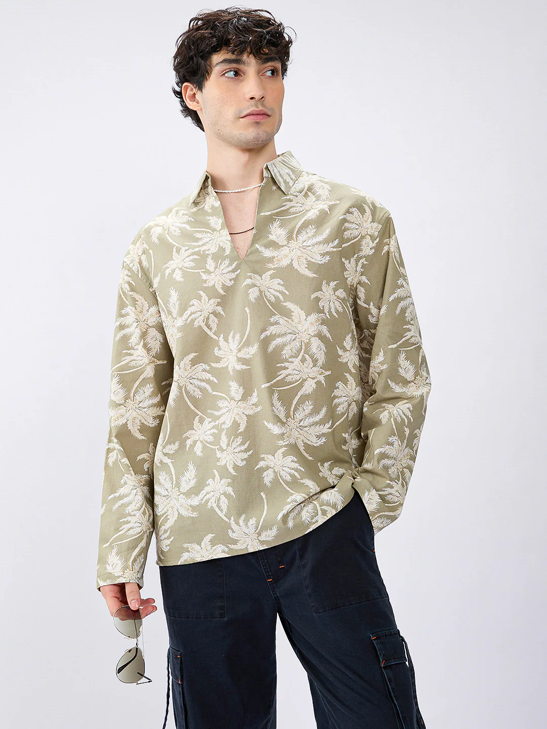 Beachy Palm Escape Oversized Polo Shirt