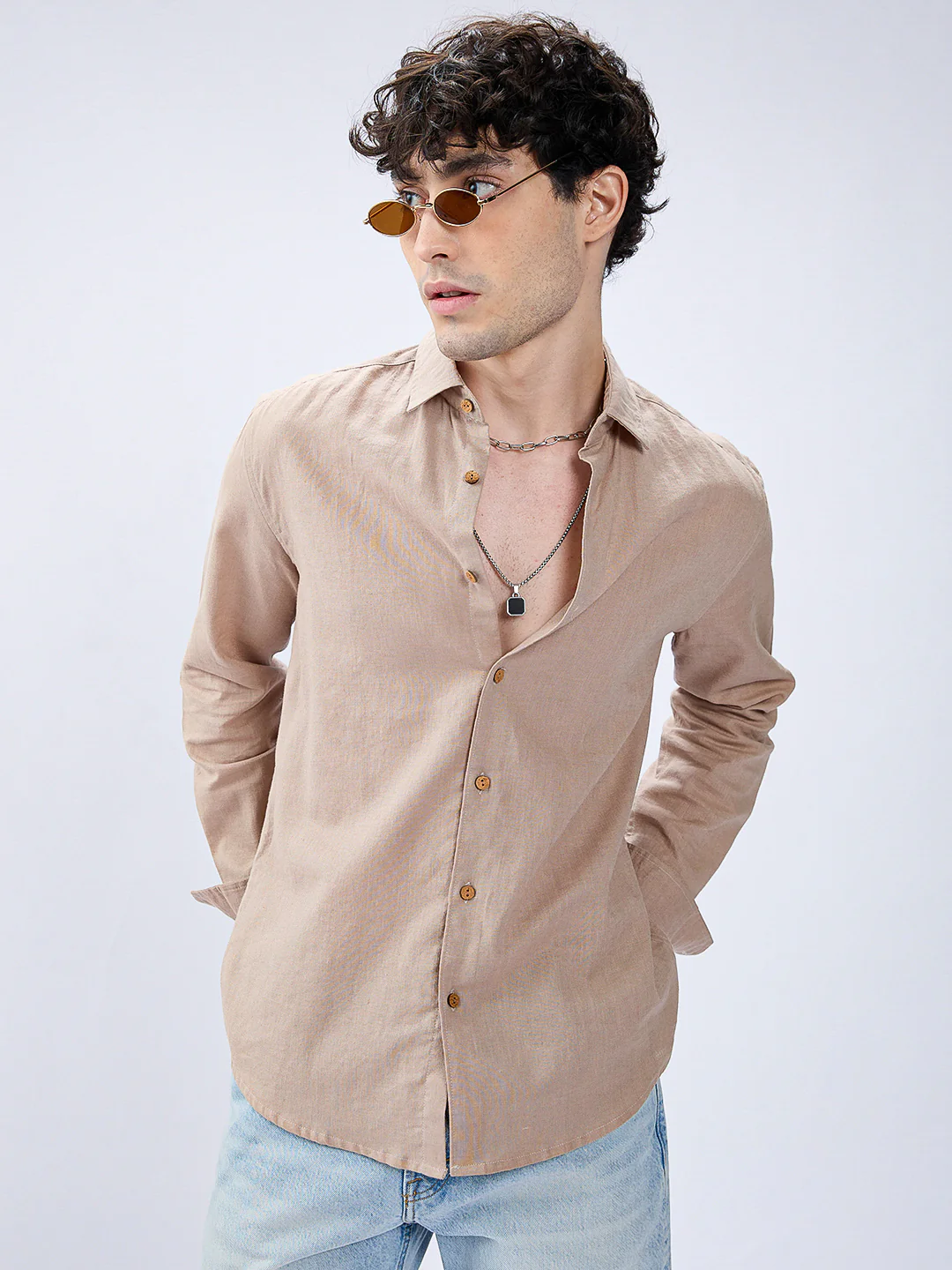 Beige Natural Hue Pure Linen Summer Shirt