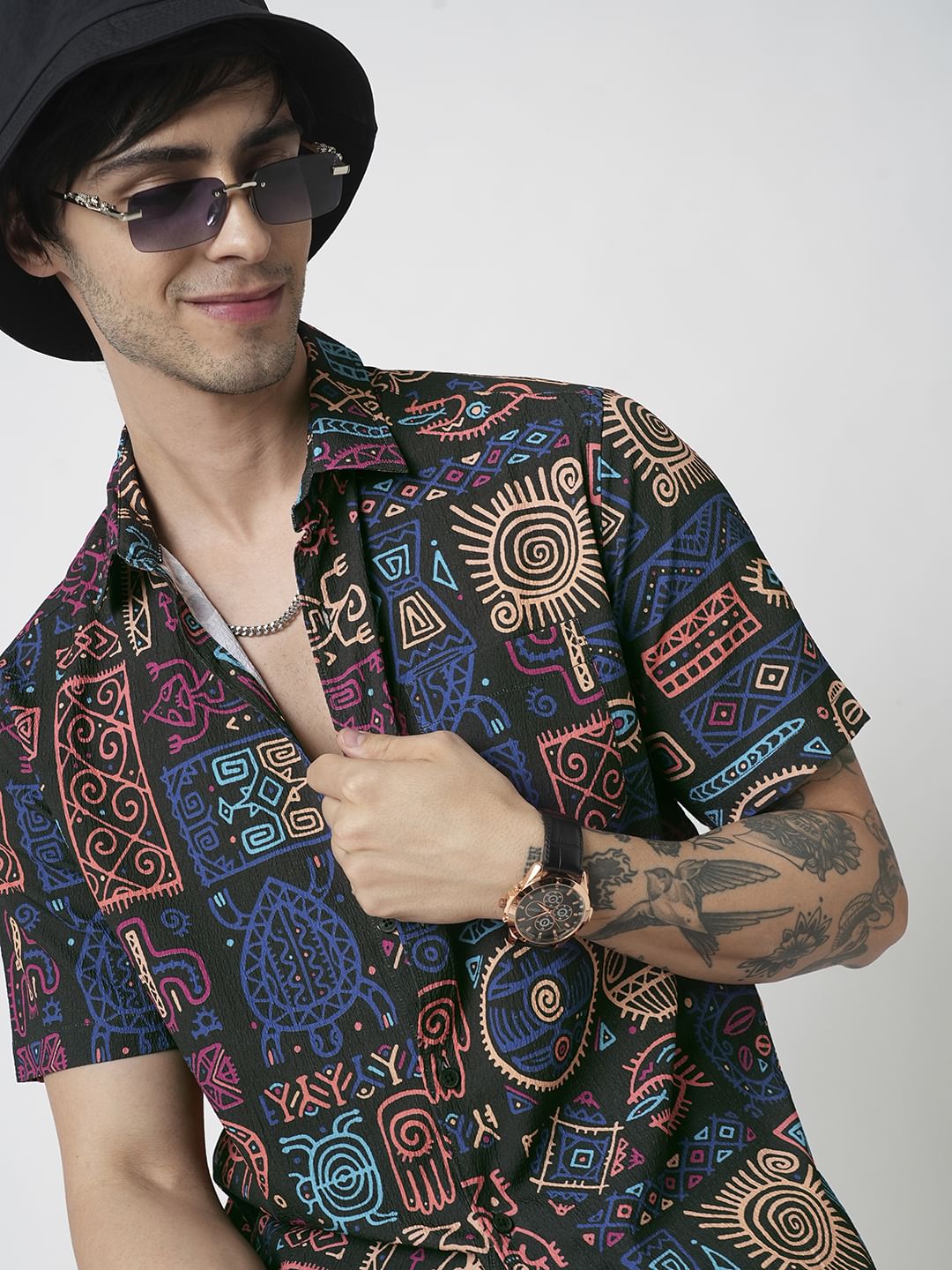 Black African Vector Artistic Printed Crushed Shirt - Image 2