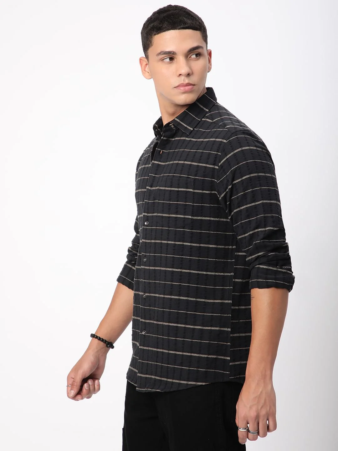 Black Horizontal Striped Seersucker Shirt - Image 6