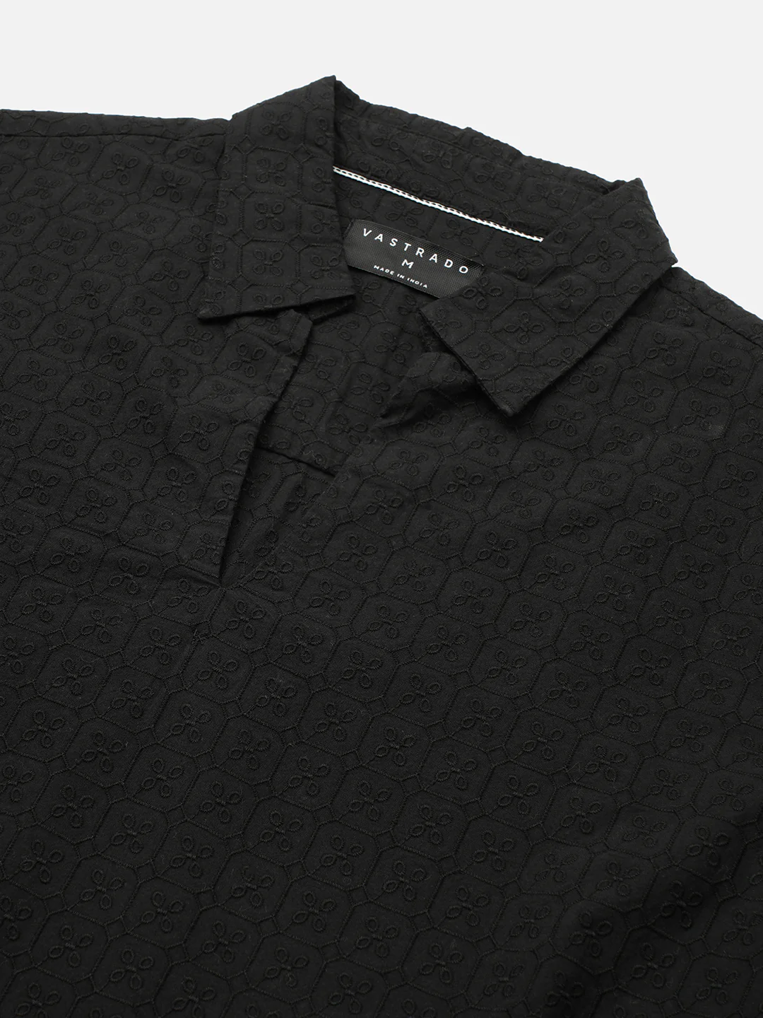 Black Petal Grid Embroidered Polo Neck Oversized Shirt - Image 3
