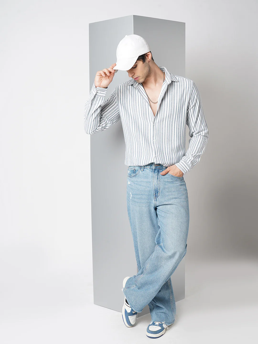 Blue & White Vertical Stripes Shirt - Image 6