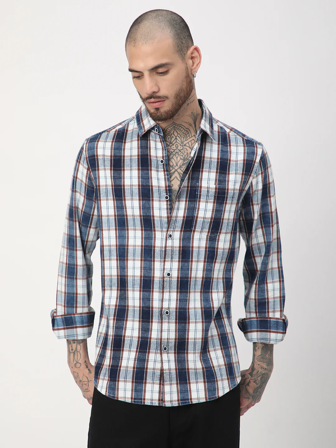 Denim Brown & Navy Plaid Checks Shirt - Image 5