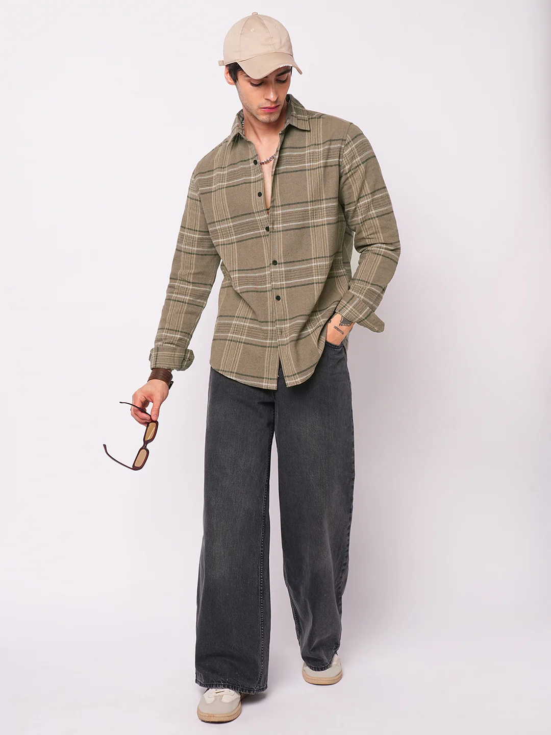 Burlap Saddle Brown Plaid Checks Textured Shirt - Image 7