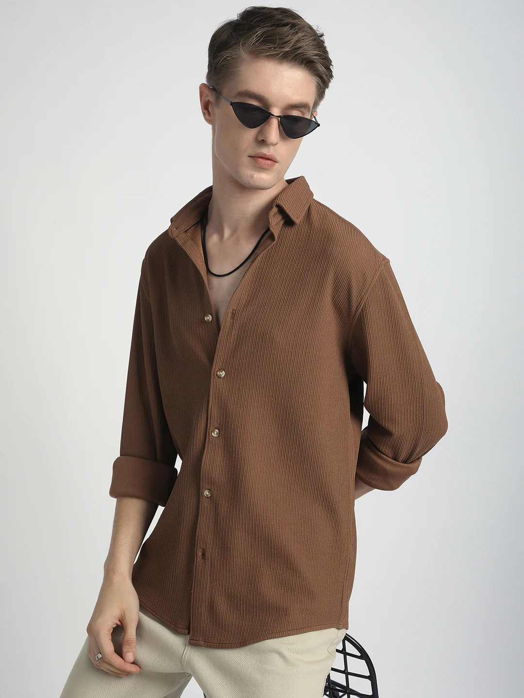 Burnt Sienna Brown Textured Shirt