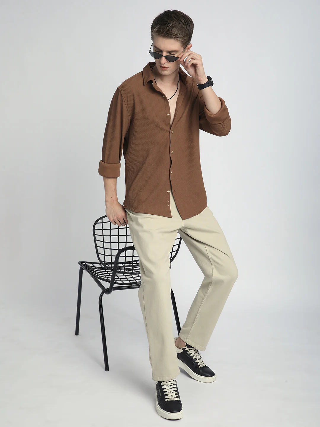 Burnt Sienna Brown Textured Shirt - Image 7