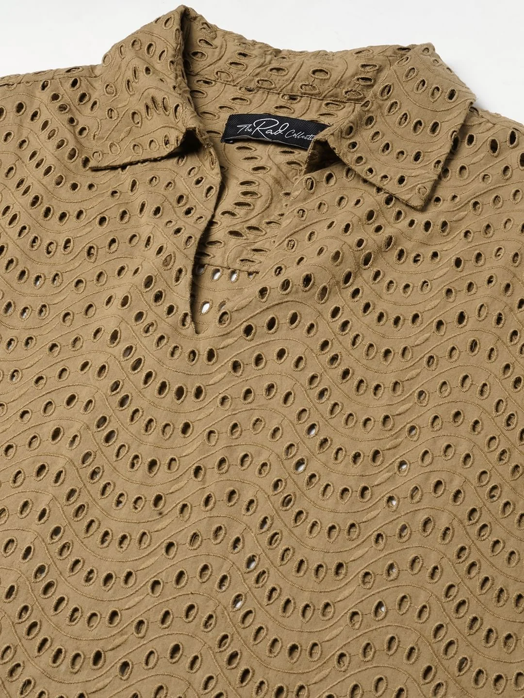 Camel Beige Curved Schiffli Oversized Polo Shirt - Image 3
