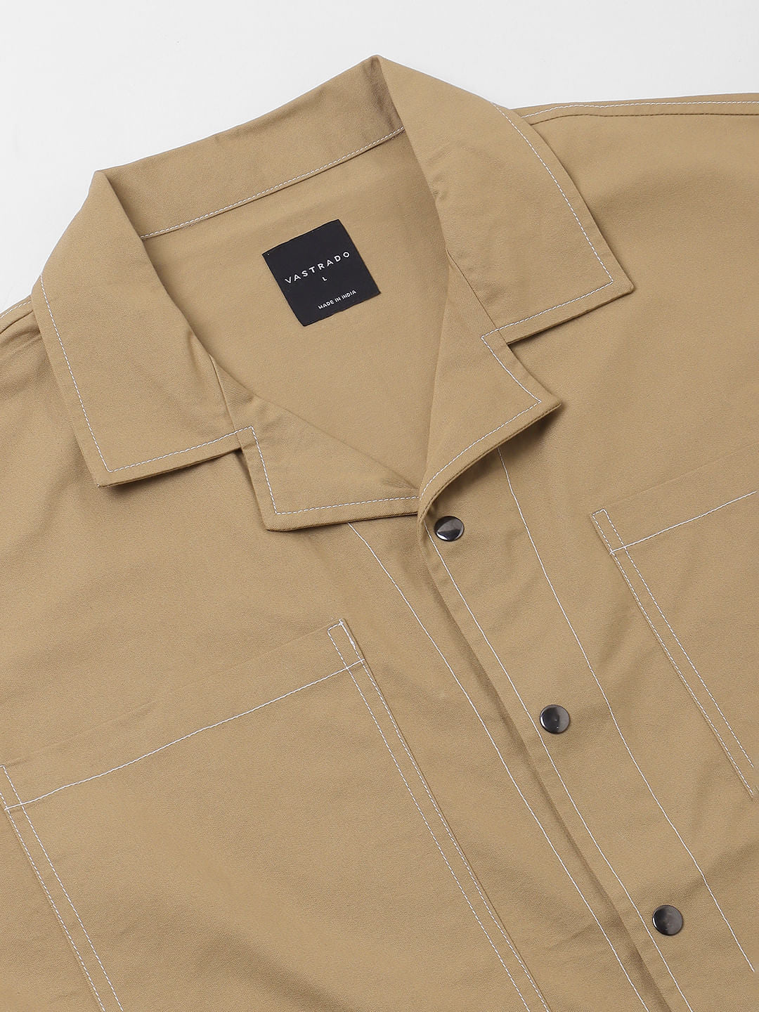 Camel Brown Double Pocket Oversized Cropped Shirt - Image 3