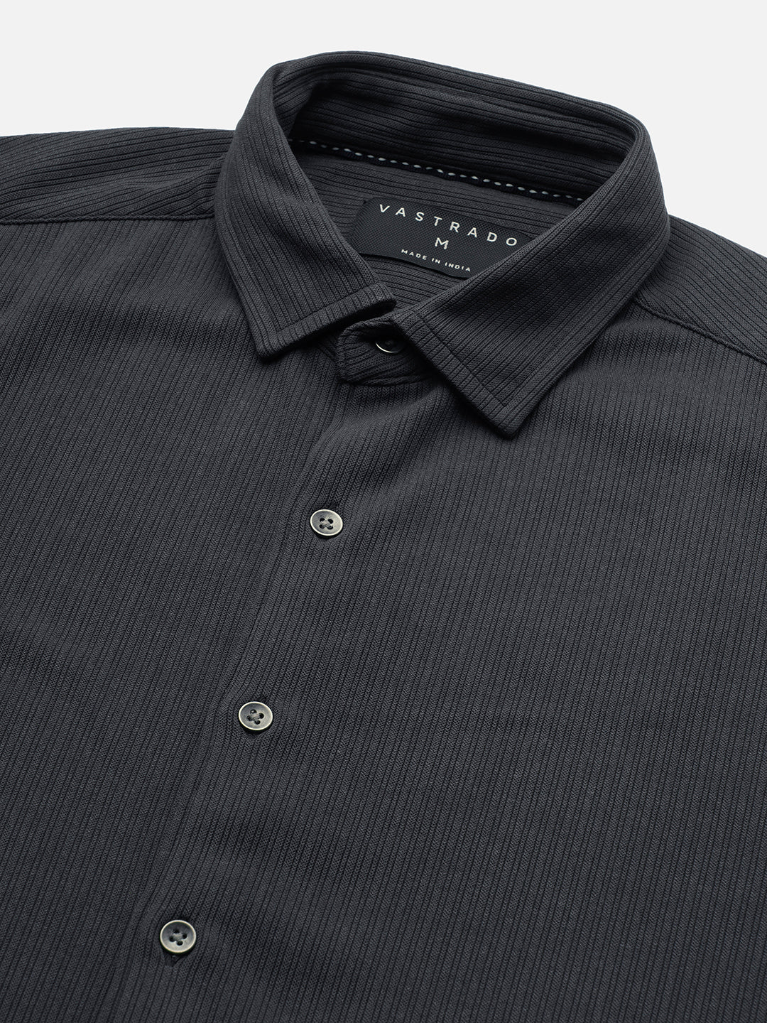 Charcoal Grey Serene Pinstripe Knitted Shirt - Image 3