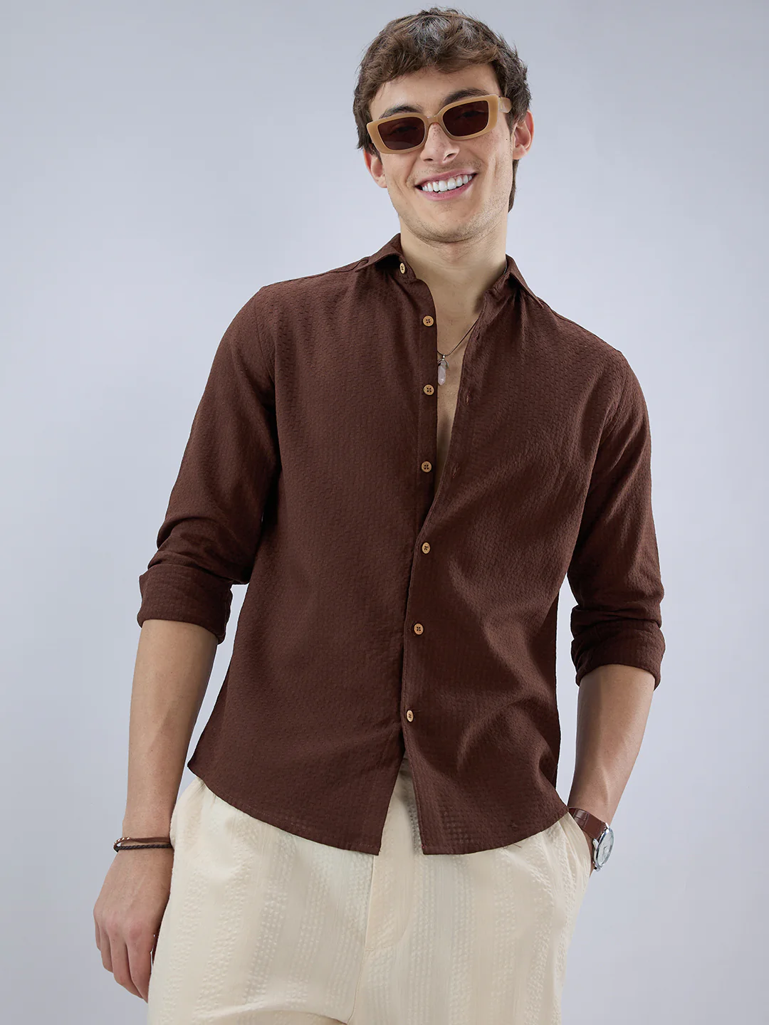 Chocolate Brown Textured Weave Shirt