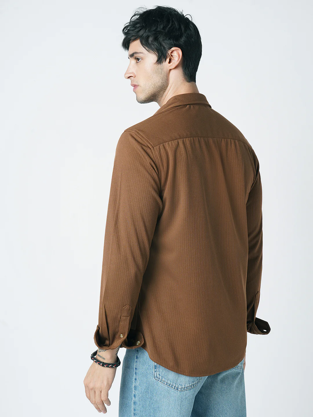 Chocolate Brown Pencil Stripe Knit Shirt - Image 6