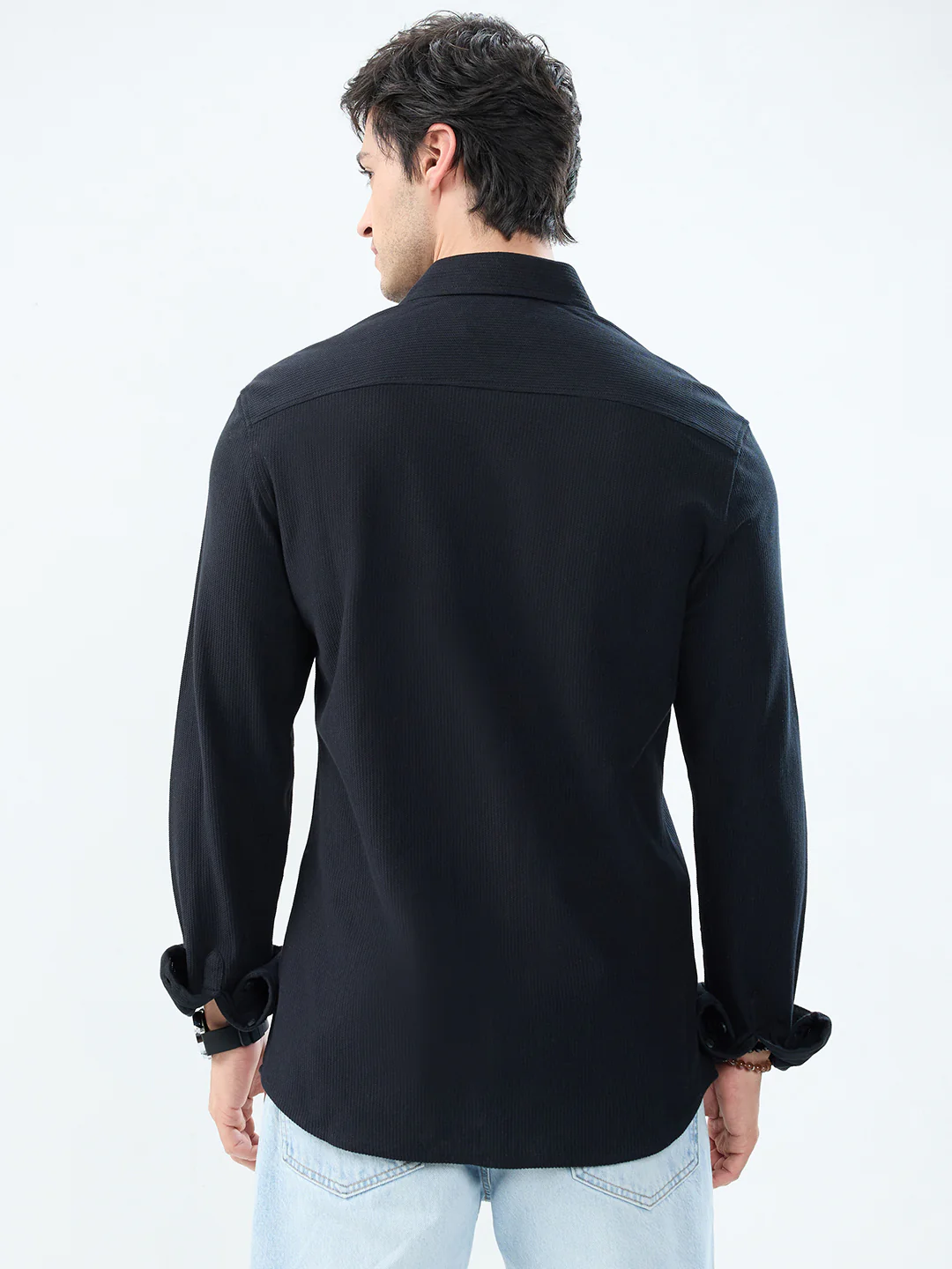 Classic Black Textured Knit Shirt - Image 6