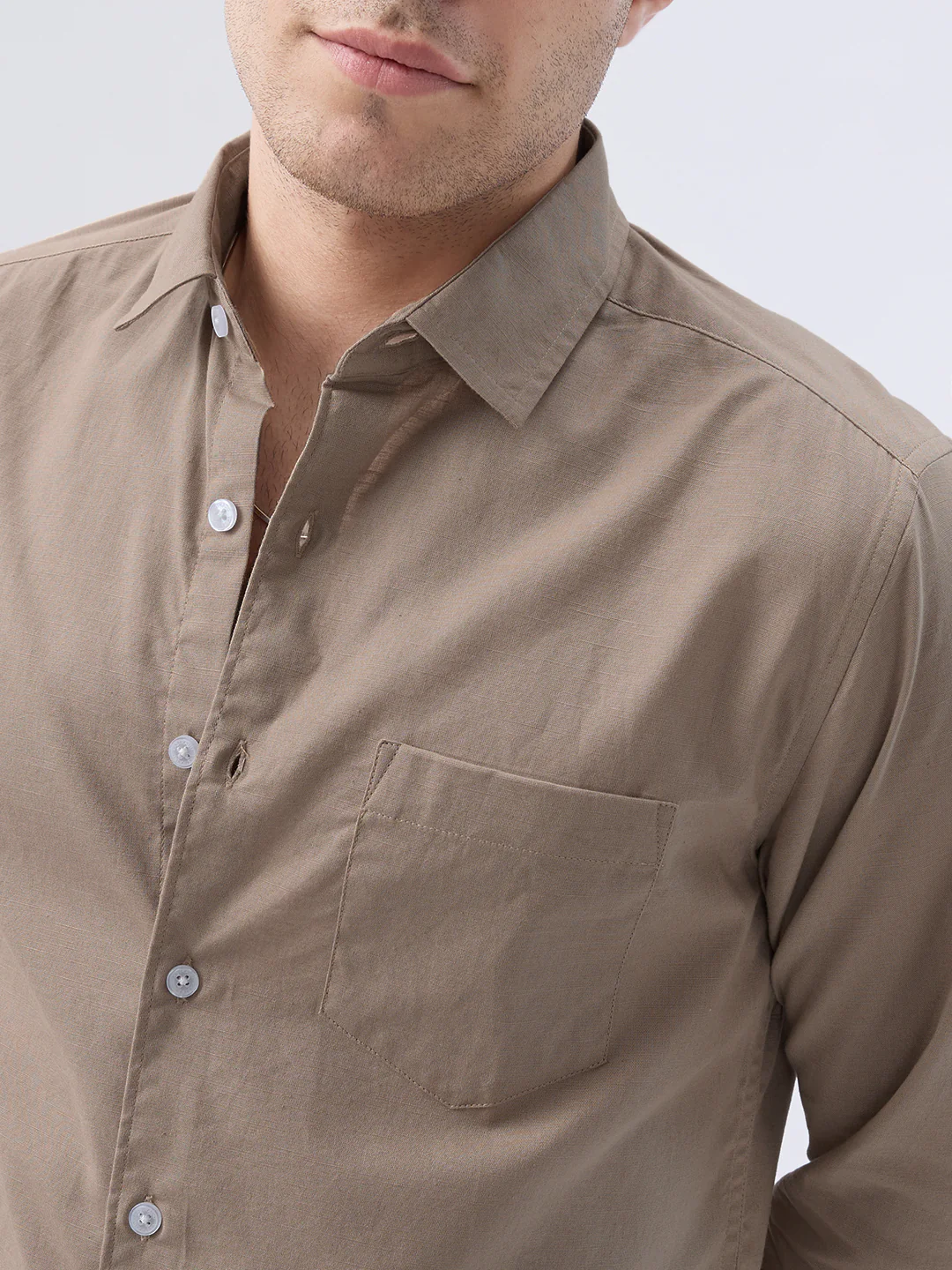 Classic Khaki Slub Weave Everyday Shirt - Image 3