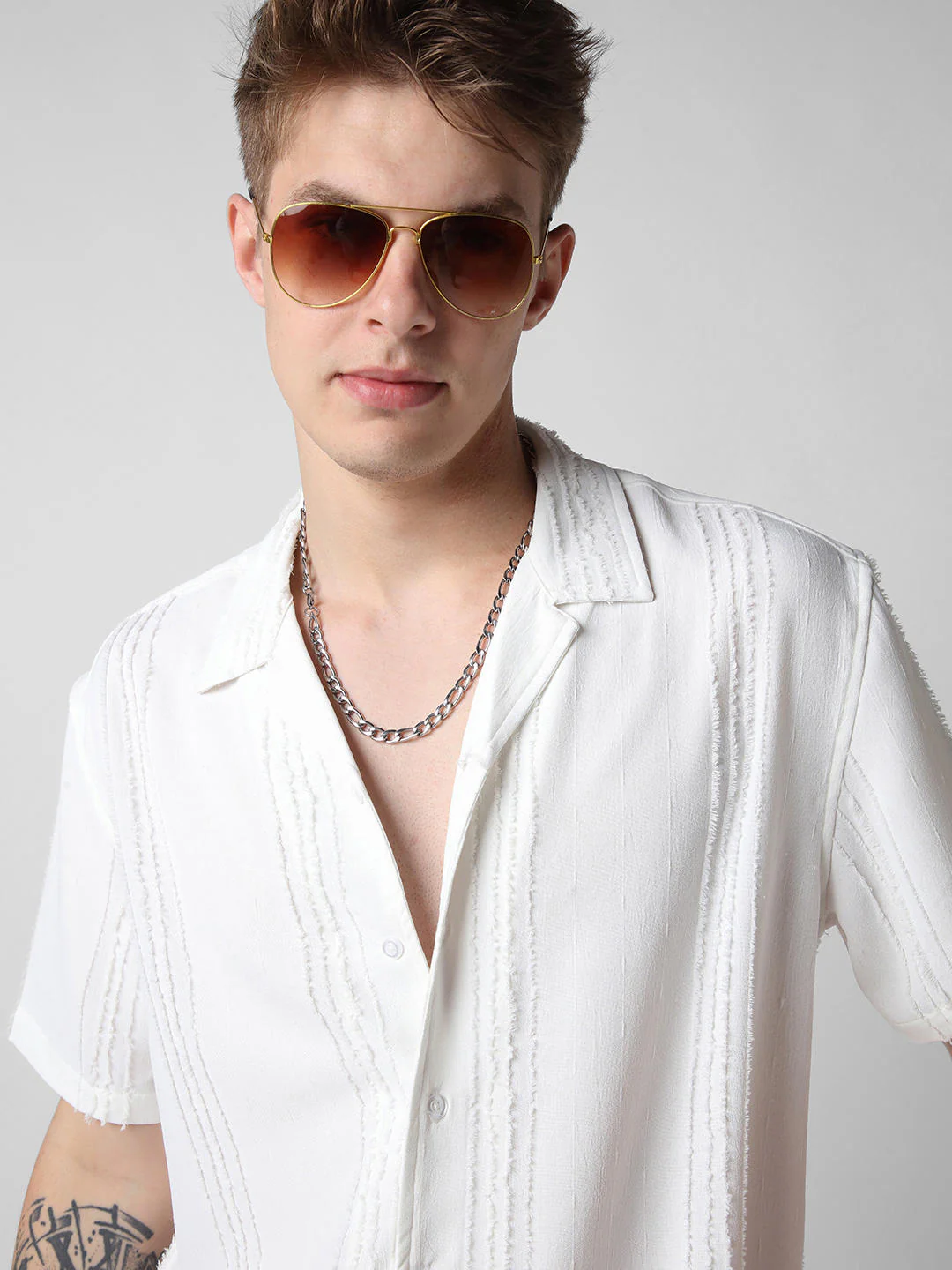 Classic White Textured Oversized Shirt