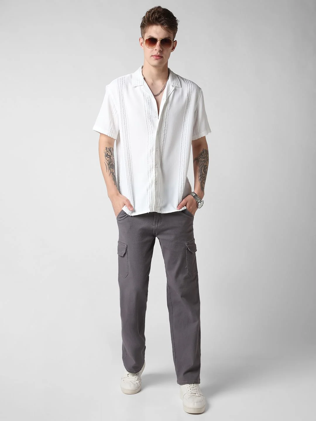 Classic White Textured Oversized Shirt - Image 8