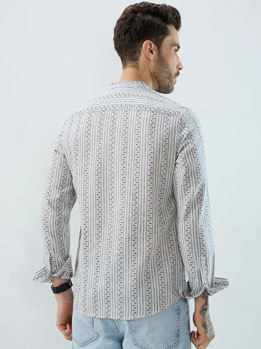 Coastal Mist Linen Blend Striped Kurta - Image 7