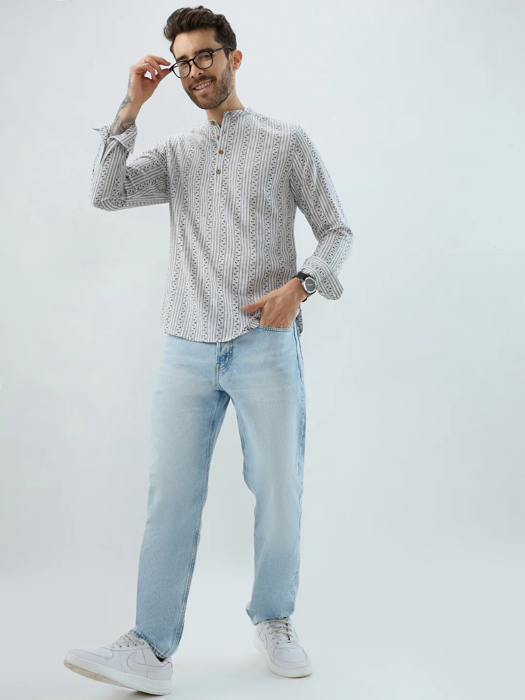 Coastal Mist Linen Blend Striped Kurta - Image 8