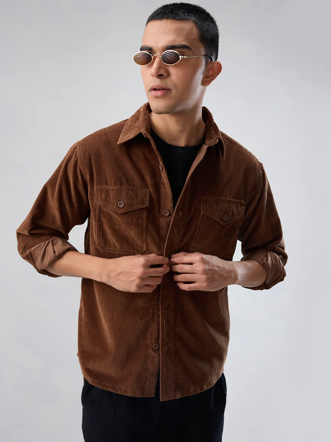 Cocoa Brown Corduroy Double Pocket Overshirt - Image 4