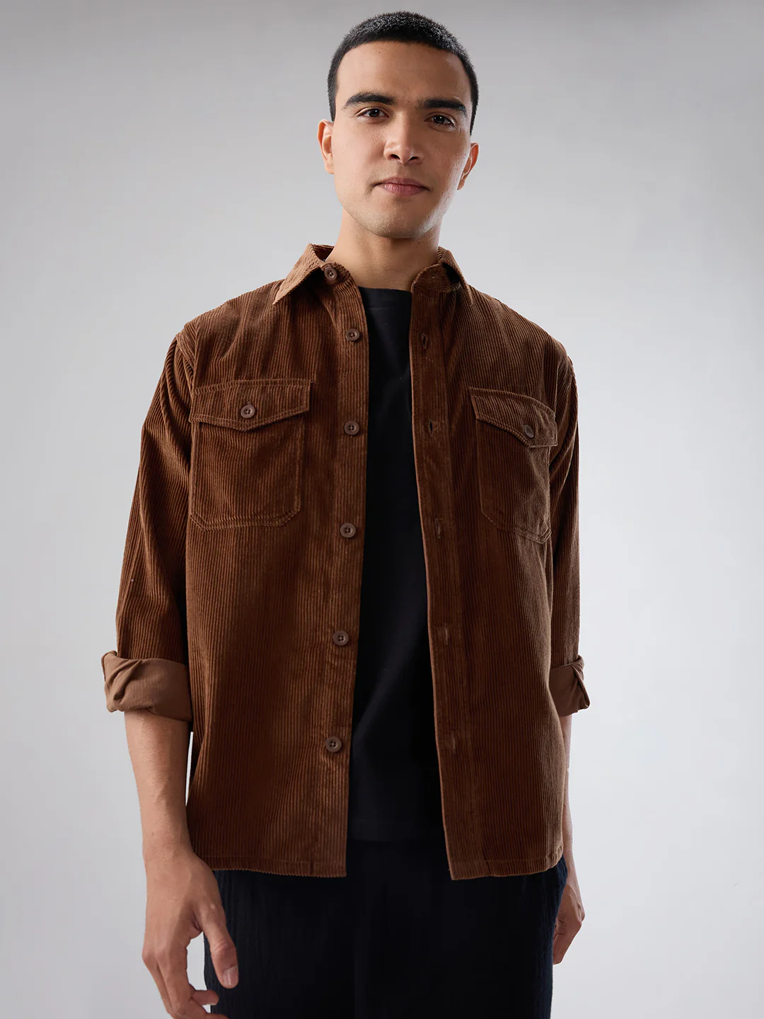 Cocoa Brown Corduroy Double Pocket Overshirt - Image 5