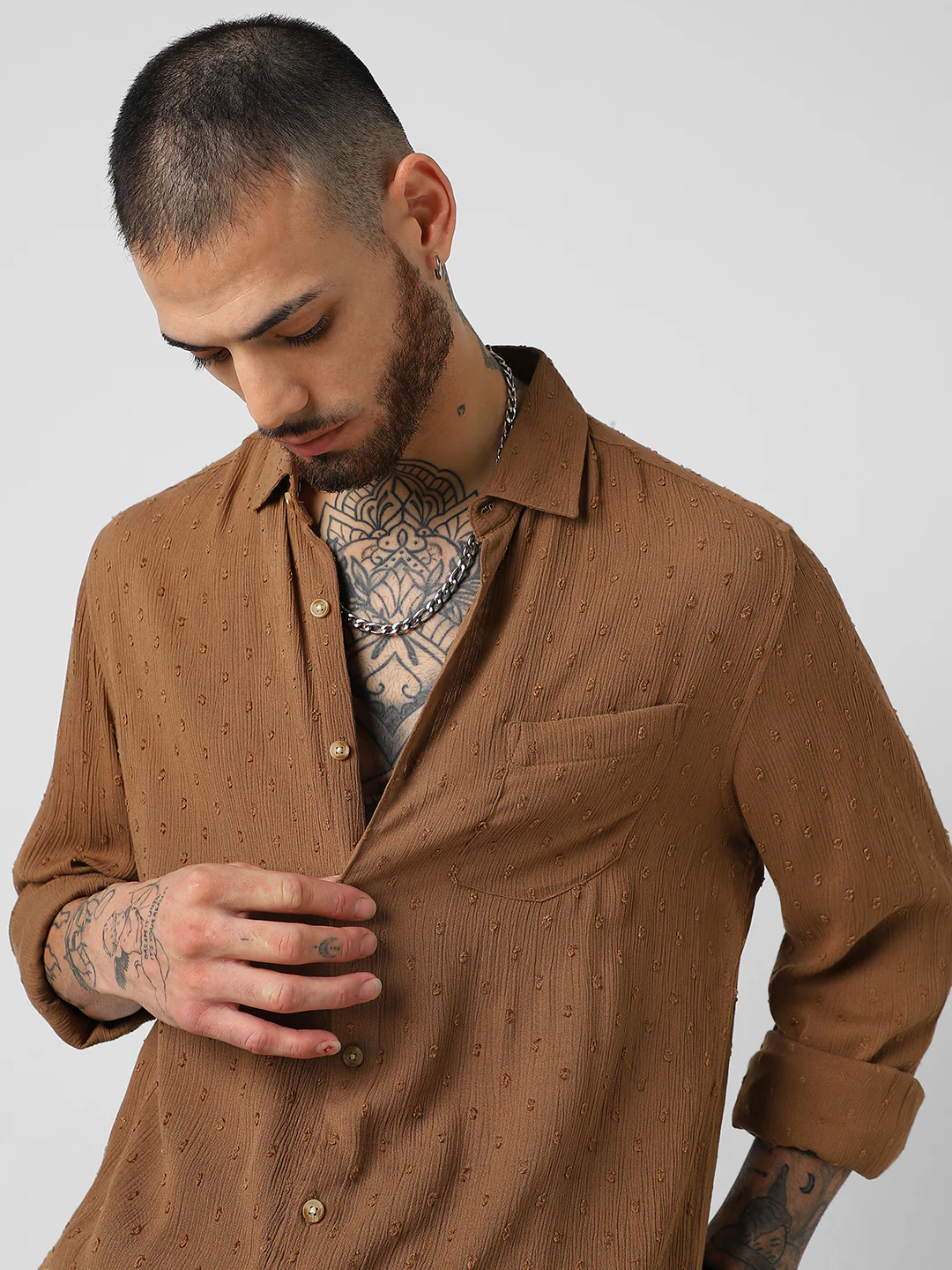 Cocoa Brown Swiss Dobby Shirt