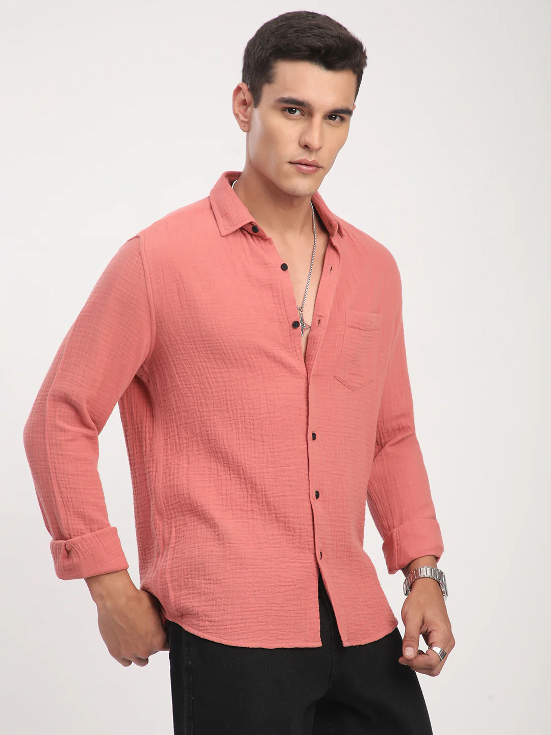 Coral Crinkled Double Cloth Shirt - Image 5