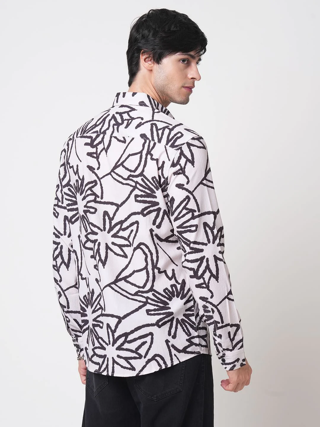 Cream & Black Abstract Printed Creased Shirt - Image 8