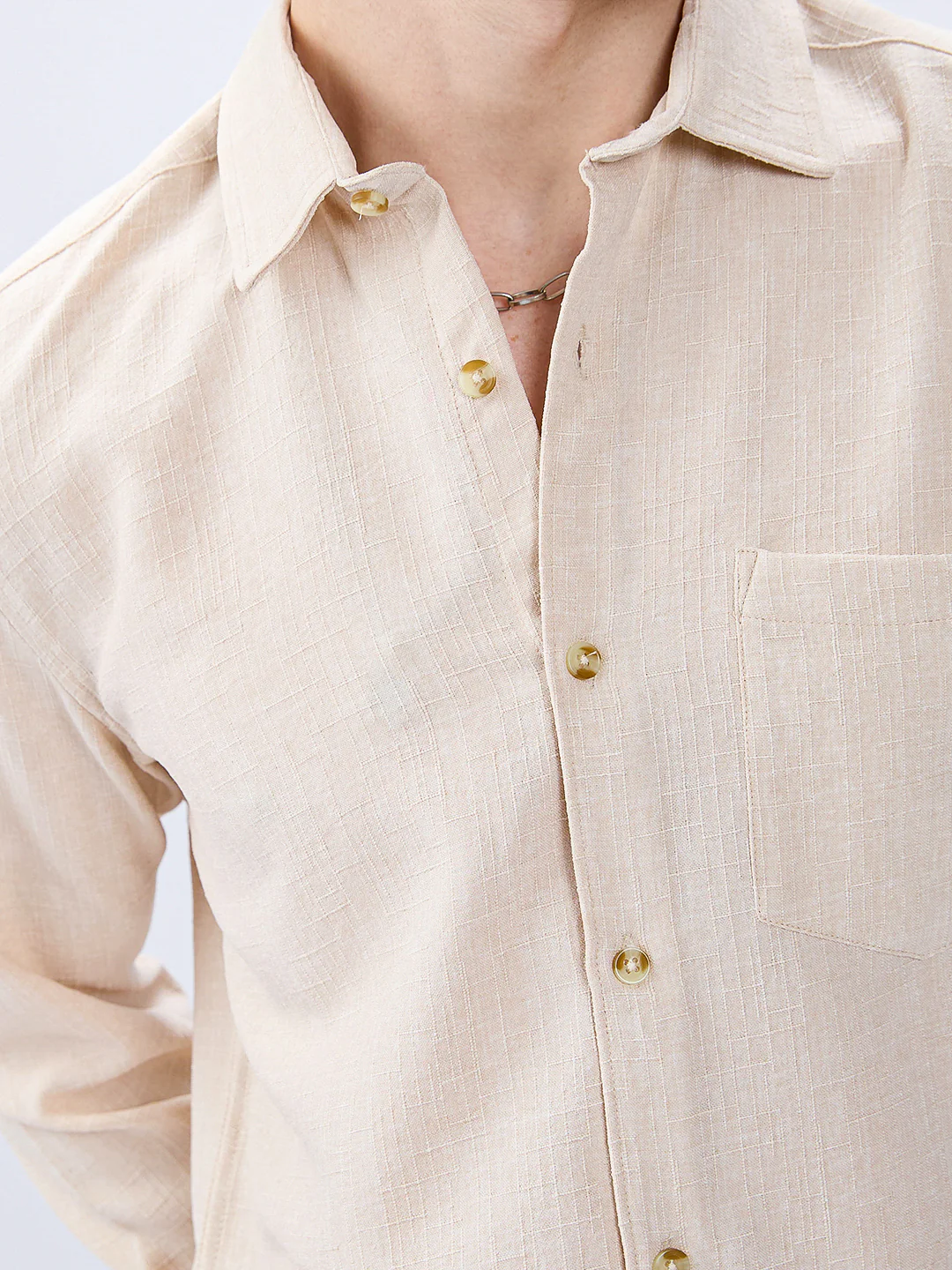 Cream Slub Textured Shirt - Image 3