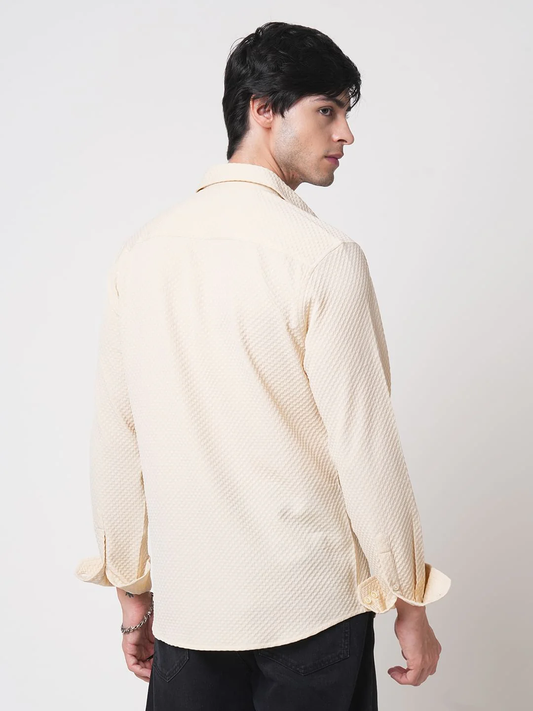 Cream Tiny Diamond Textured Shirt - Image 7