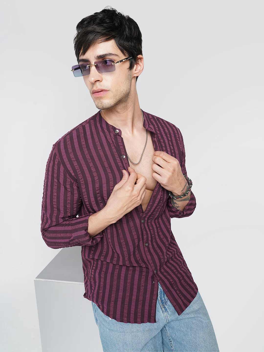 Debonair Awning Stripe Wine Crushed Shirt - Image 2
