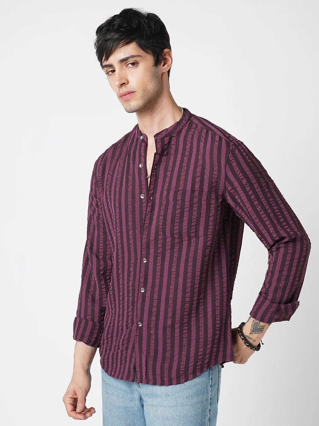 Debonair Awning Stripe Wine Crushed Shirt - Image 6