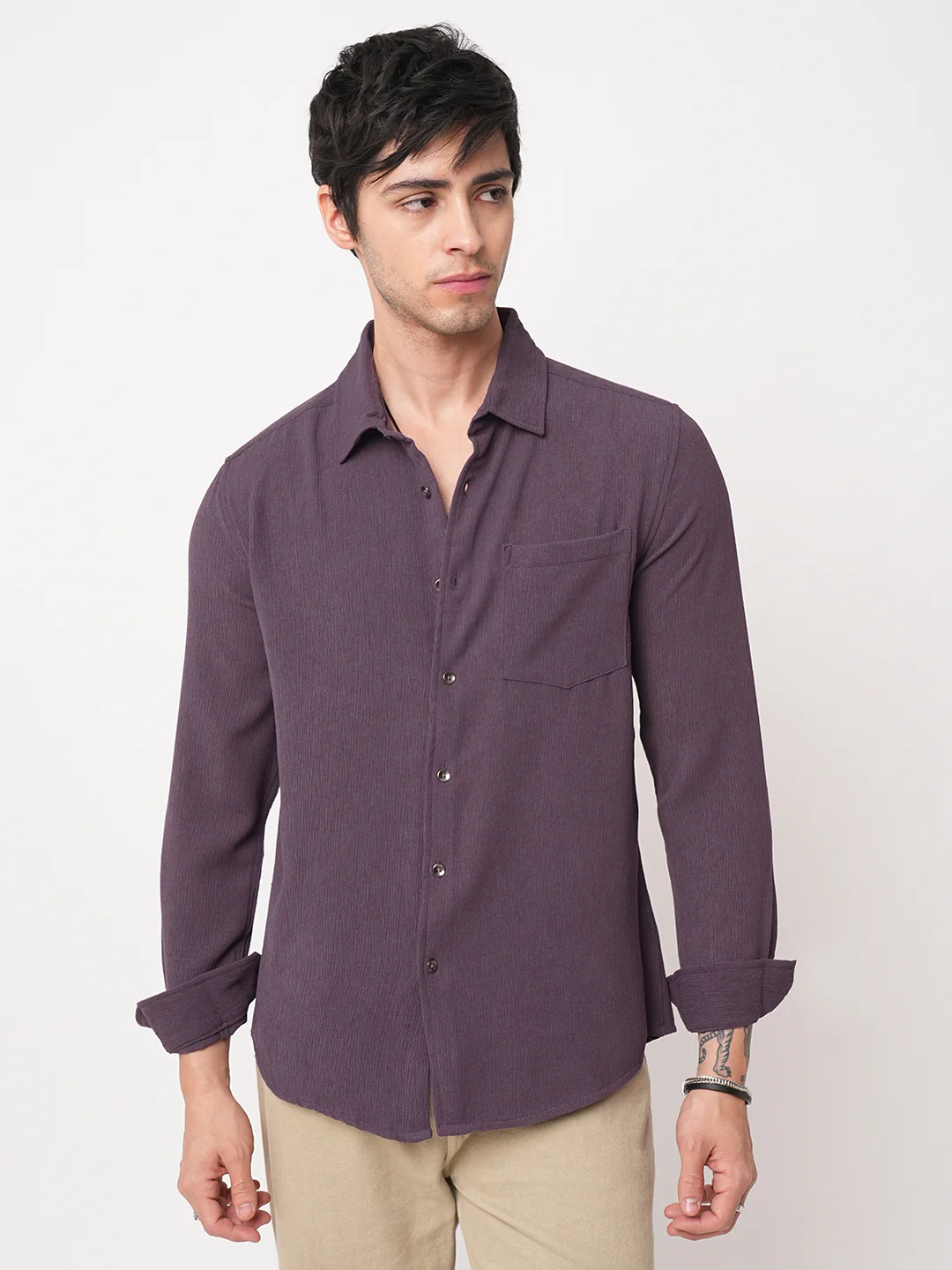 Debonair Purple Crepe Shirt - Image 4