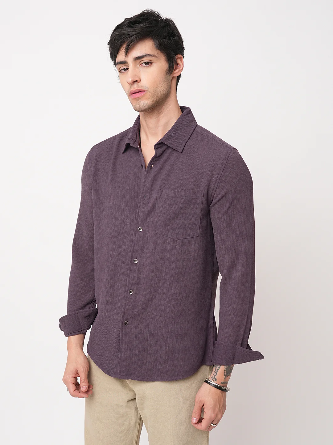 Debonair Purple Crepe Shirt - Image 5