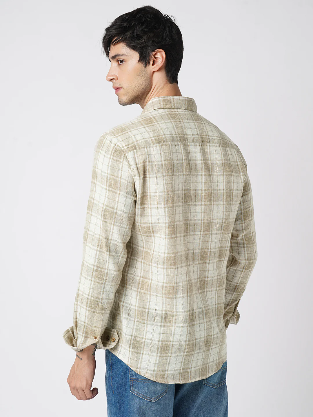 Desert Dune Coconut Checks Jacquard Shirt - Image 7