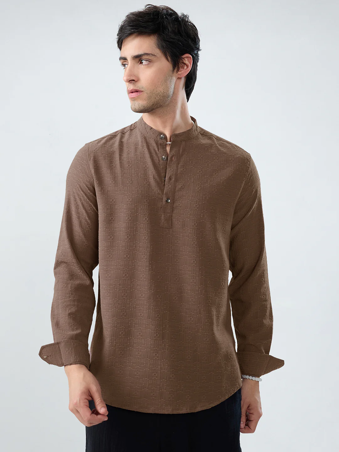 Detailed Ash Grey Jacquard Grace Kurta - Image 5