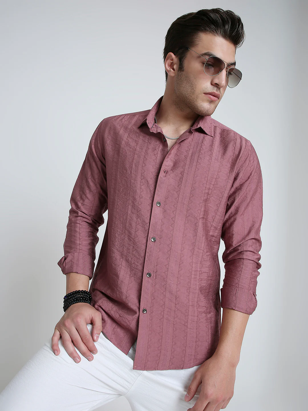 Dusky Rose Pink Jacquard Elegance Shirt
